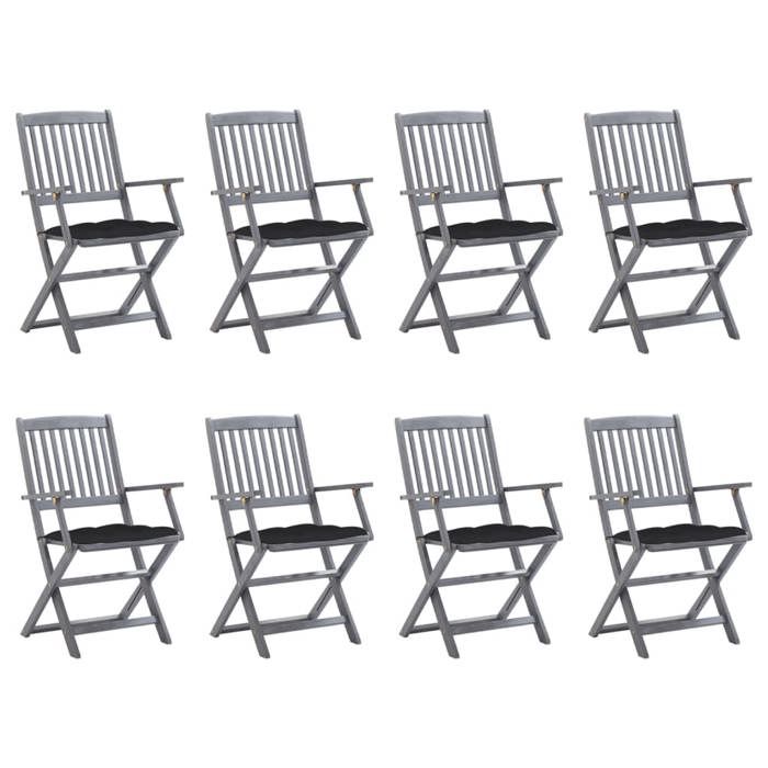 Chaises pliantes - MAISON EXCLUSIVE - 8 pièces - Acacia massif - Coussins inclus - Gris délavé