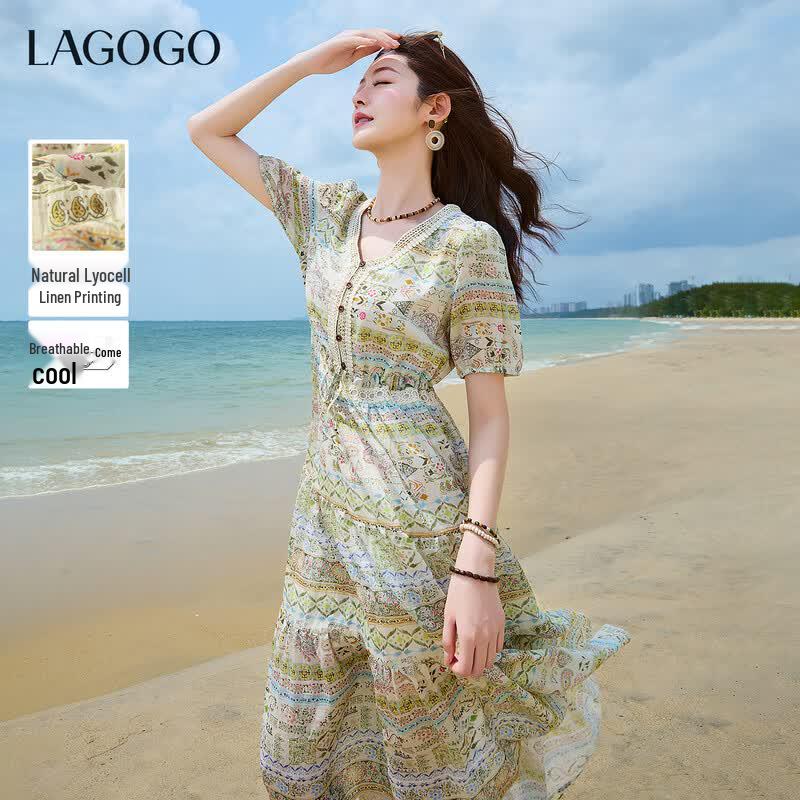 LAGOGO 2026 Summer Floral A-Line Dress L