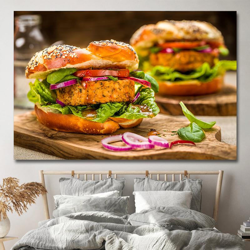 Amerikanischer Stil Fast-Food-Bilder, Leinwandgemälde, Hamburger, Pommes, Hot Dog, Poster und Drucke für Wohnzimmer, Küche, Wanddekoration