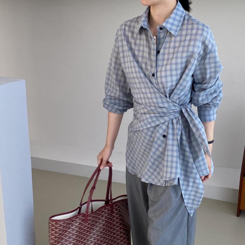 Jinbukan Women's Retro Plaid Long Sleeve Shirt - Loose Fit, Autumn/Spring Style