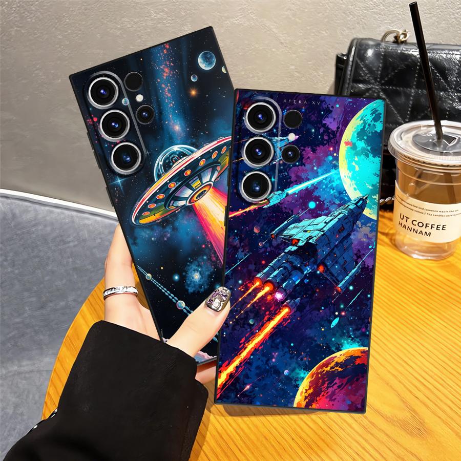 Cartoon Retro Spaceship Funda Phone Cover Case for Samsung Galaxy S10 S9 S25 Ultra S24 Plus S21 FE Note 20 Ultra 8 9 10 S23 S26