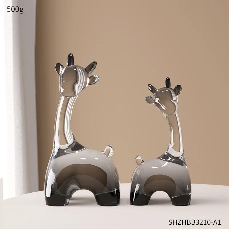 Creative Cute Transparent Giraffe Animal Sculpture Modern Home Living Room Wine Cabinet Table Decoration Accessories Craft Gifts