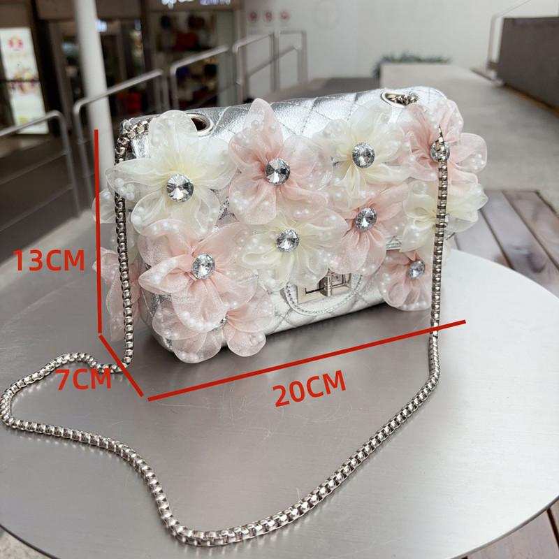 2025 Luxury Designer Women 3D Flower Diamonds Shoulder Crossbody Bag Brand Argyle Pattern Square Handbag Lattice Evening Bag