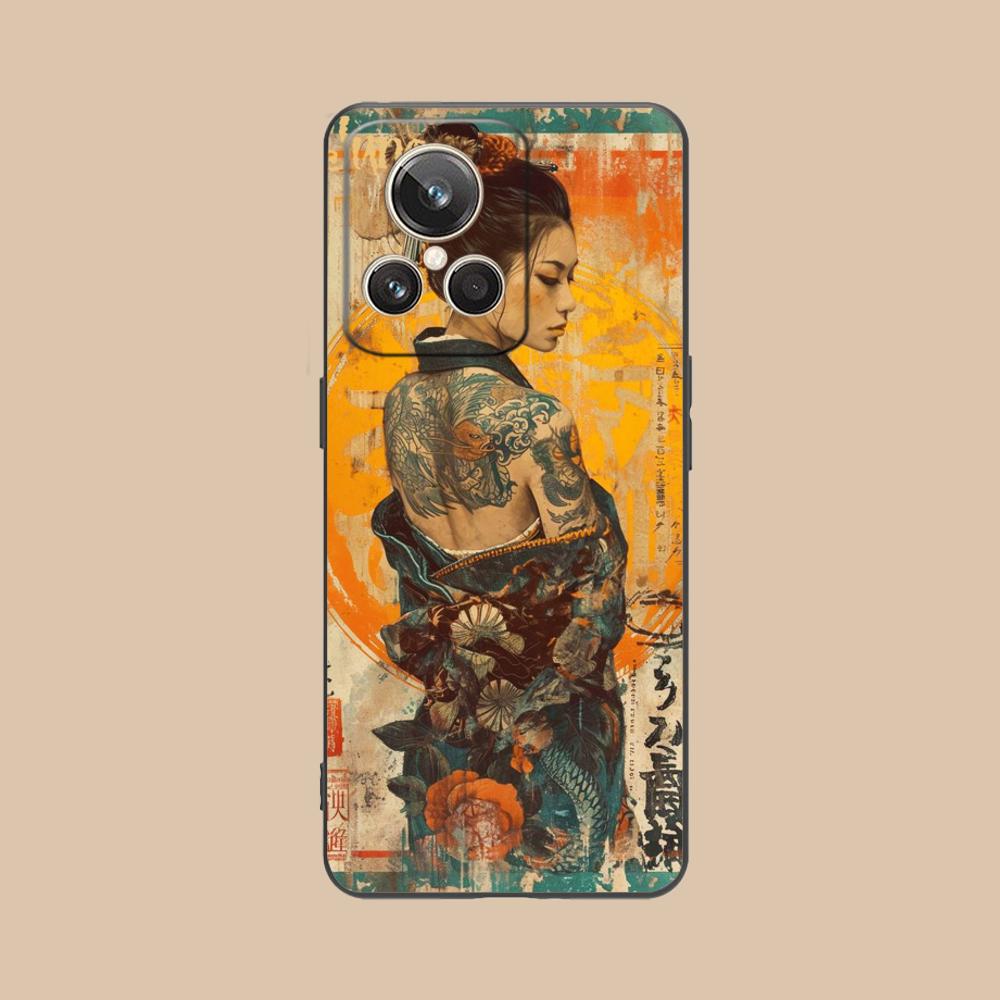 Retro Tattoo Girl Mobile Phone Case for Realme 15 14 13 12 11 10 9 Pro Plus T i Lite 5G Colorful Printing Cover Luxury Pretty