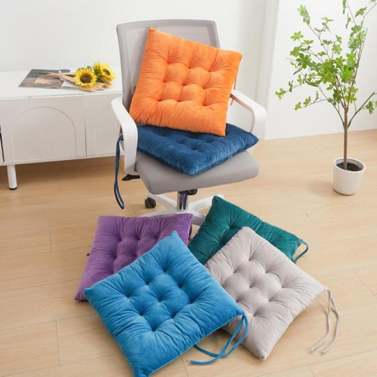 Seat Cushion Crystal Velvet Fabric Thickened High-Elastic Sponge Long Sitting Comfort Cushion Anti-Slip Design Solid Color Chair Cushion