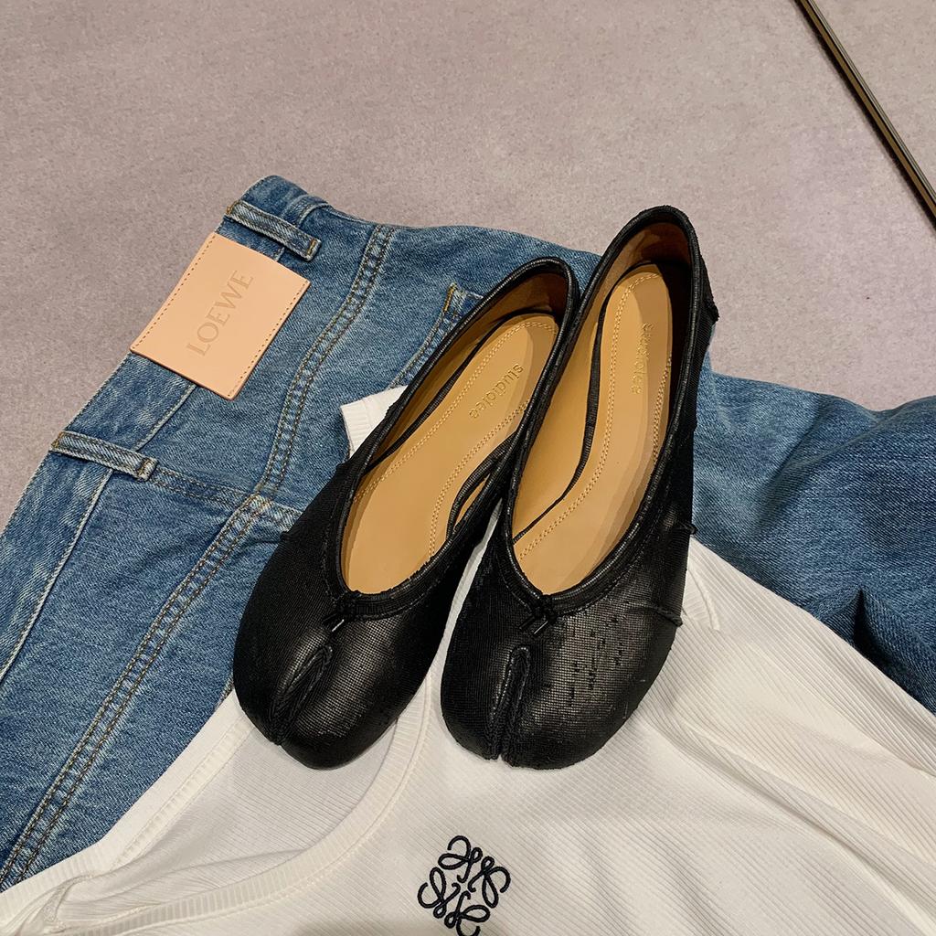 Grape mother has the same style, shallow mouth lazy one-pedal small low-heeled pig's trotter shoes, round head casual versatile commuting flat-soled