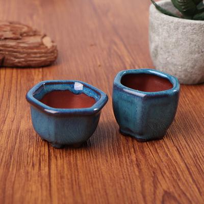 Mini Chinesischer Stil Bonsai Töpfe Atmungsaktiver Sukkulenten Pflanztopf Blumentopf mit Löchern Keramik Handwerk Pflanztopf Übertopf für Zuhause
