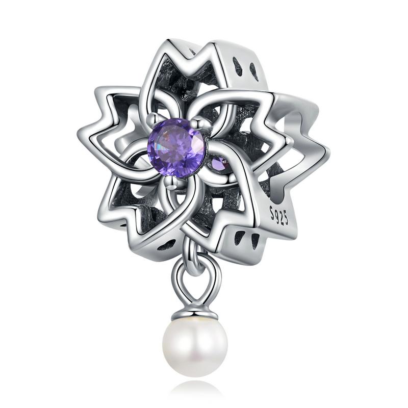 Bamoer 925 Sterling Sølv Vintage Tekstur Lilla Zirkonium Anheng passer Kvinner DIY Armbånd & Armring Perle Glansfulle Perle Charms