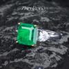 Colombian Style Emerald Ring for Women Princess Cut Green Diamond Two Tone Plated Elegant Wedding Band