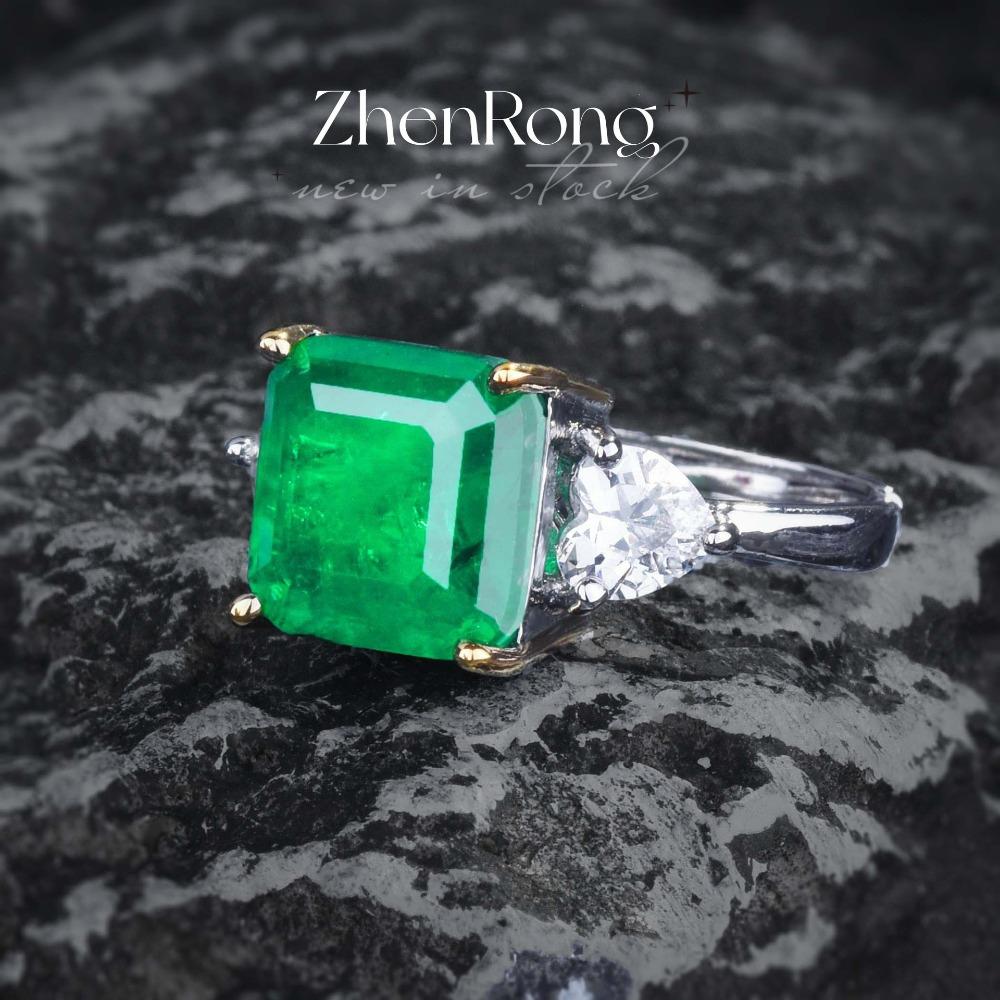 Colombian Style Emerald Ring for Women Princess Cut Green Diamond Two Tone Plated Elegant Wedding Band