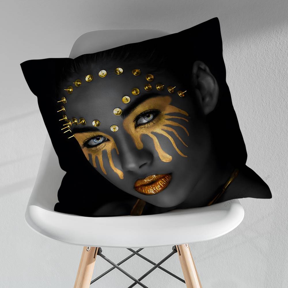 Golden Makeup Art Black Skin Throw Pillow Case Living Room Sofa Cushion Cover For Home Bedroom Decoration Protector
