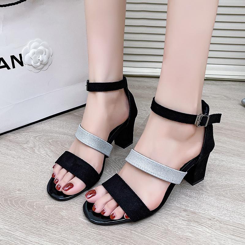 Fashion Ladies Shoes 2025 Open Toe Women's Sandals Plus Size Dress Sandals Women Cover Heel Ankle Buckle Strap Chunky Heels Shoes Women