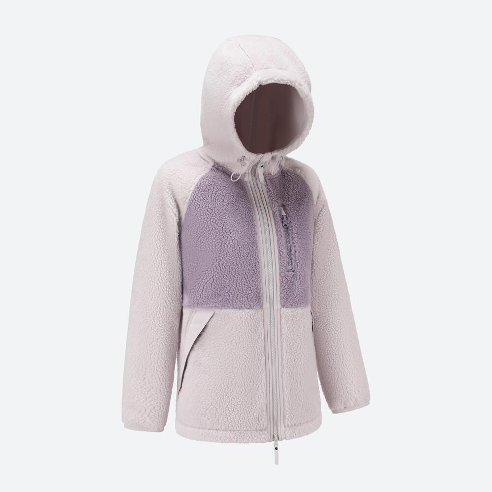 DECATHLON SH500 QUECHUA Warm Colour-Blocked Hiking Hooded Long Sleeve Fleece Jacket Women's Pale Purple Grey