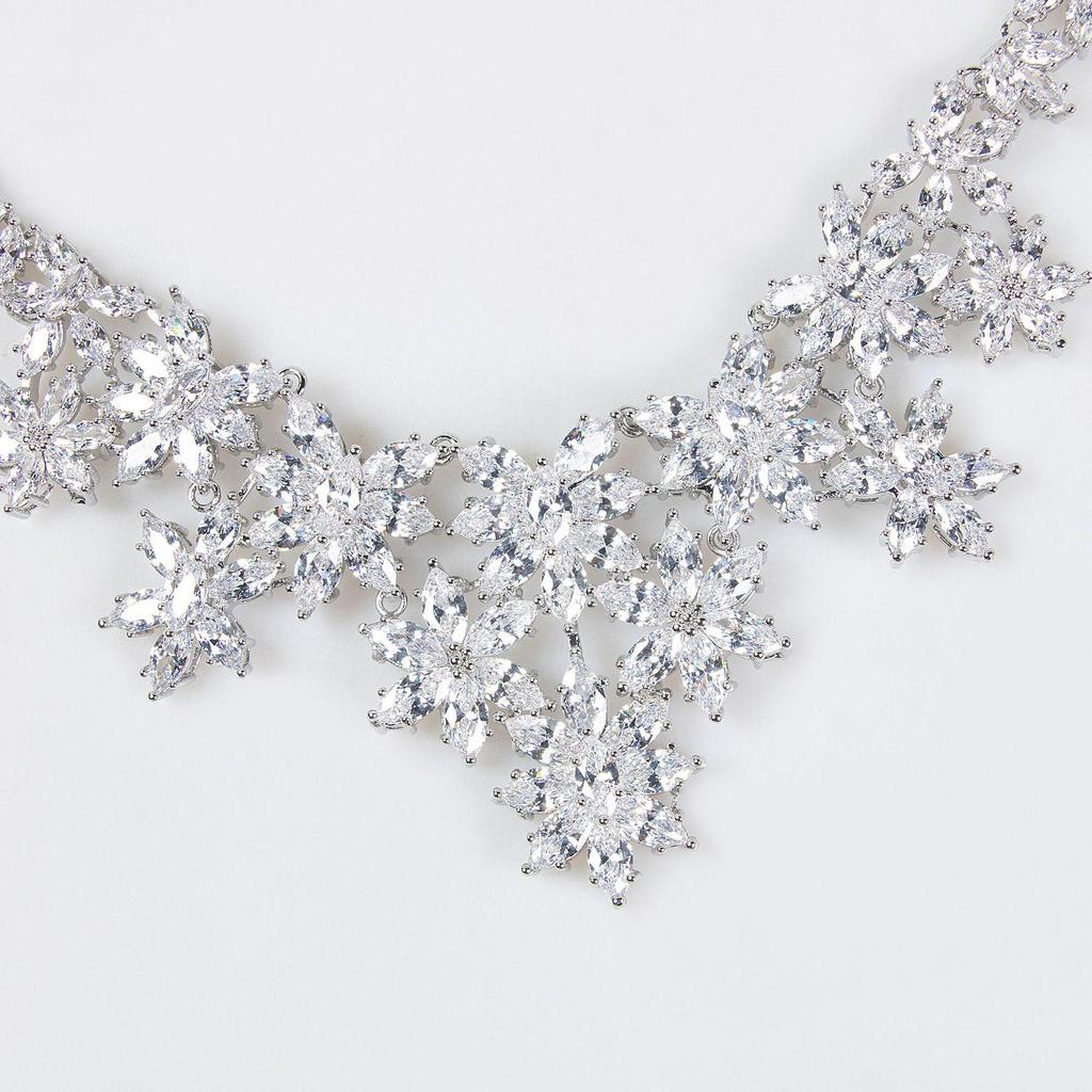 Luxury Christmas Zircon Flower Vine Necklace & Earring Set