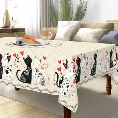 Katze und Liebe Tischdecke, Geprägtes Randdesign, Küche, Picknicks, Innen-/Außenbereich Dekoration, Ideales Geschenk für Katzenliebhaber, Katzen Dekoration