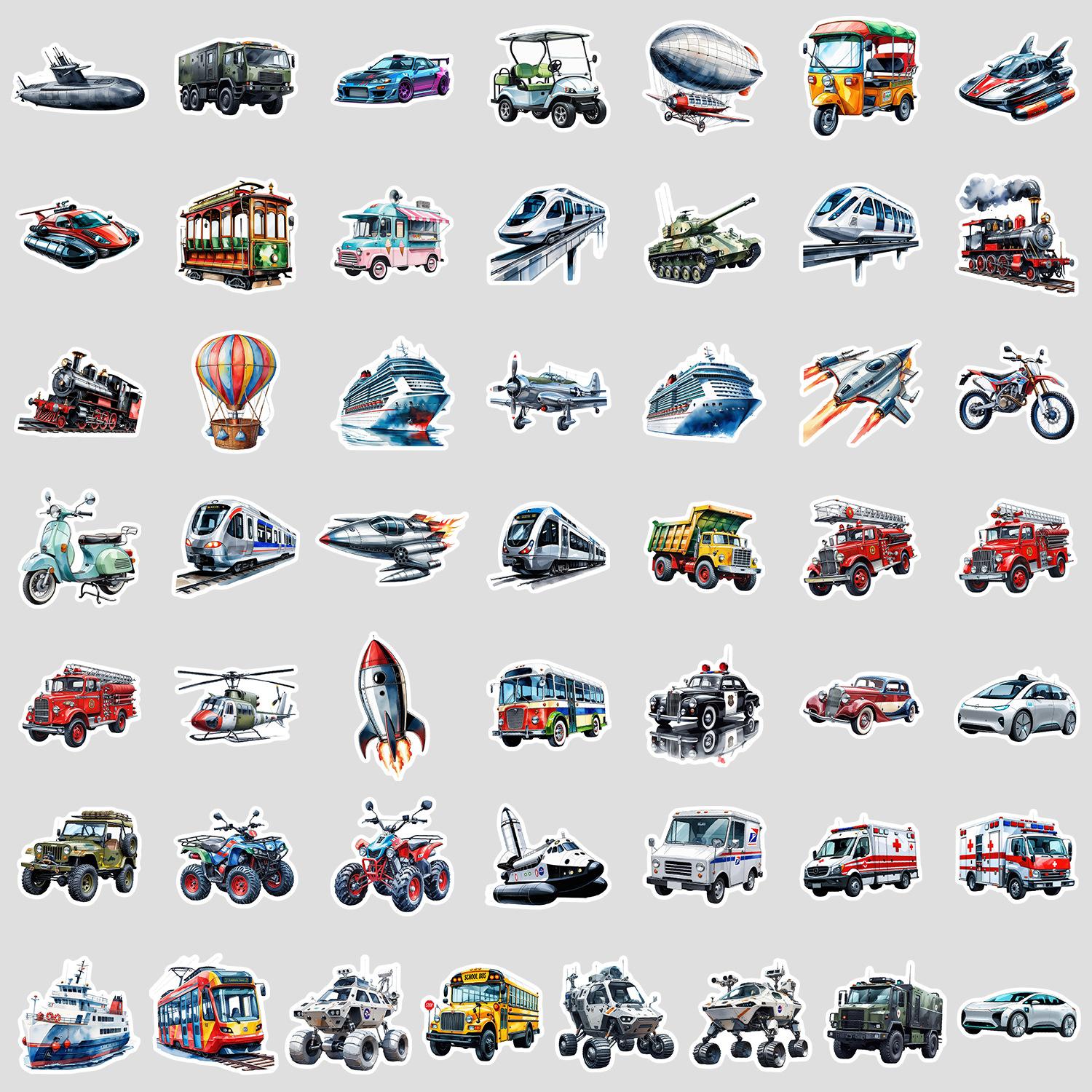 

50 Неповторяющихся наклеек с граффити на тему транспорта для блокнота, самоката, чемодана, водонепроницаемые декоративные наклейки