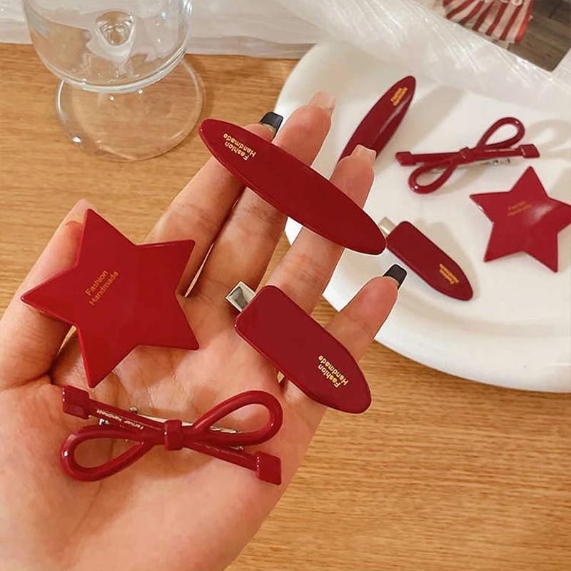 New French Sweet Red Large Bow Hair Clip for Women Cute Versatile Bangs Side Clip Hairpin Girls Hair Accessories