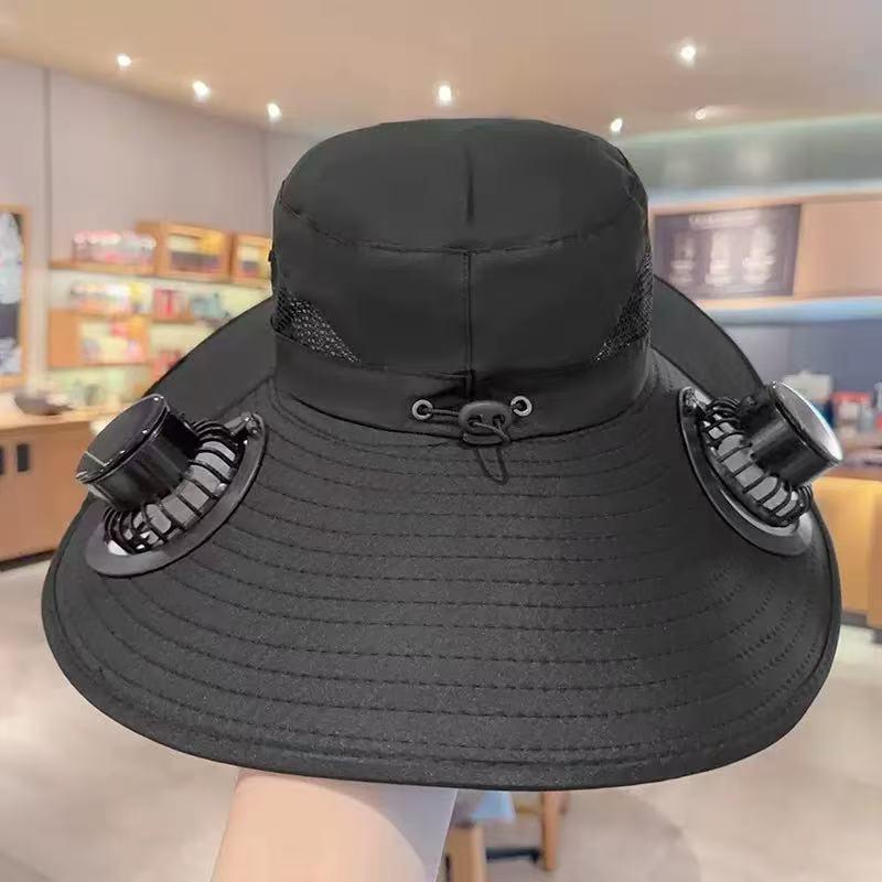 Solar-Powered Rechargeable Dual-Fan Fishing Hat for Sun Protection