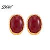Elegant Resin Gemstone Earrings 1 Pair Vintage Oval Stud for Women, Retro Statement French Style Dangle Earrings, Gold Frame Chunky Stone Jewelry