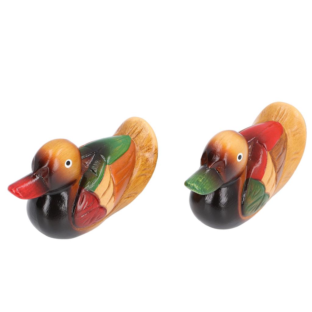 1 Pair Wooden Mandarin Ducks Figurine Colorful Love Birds Duck Statue Handmade Decorative Sculpture Wedding Ornament