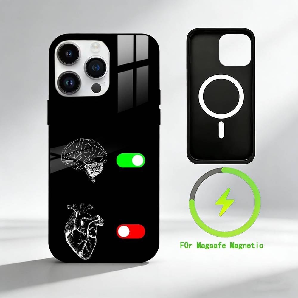 B-Brain and heart Phone Case For iPhone 17 16 15 14 13 12 Pro Max Plus for Mirror Wireless Magnetic Cover