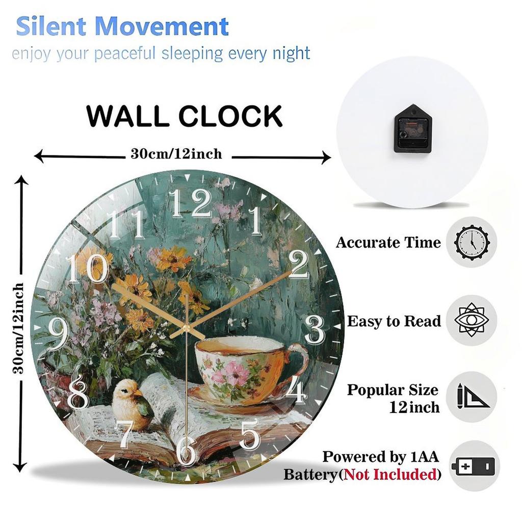 30cm Round Clear Glass Clock Custom Logo Printing High Transparency Silent Modern Wall Decor