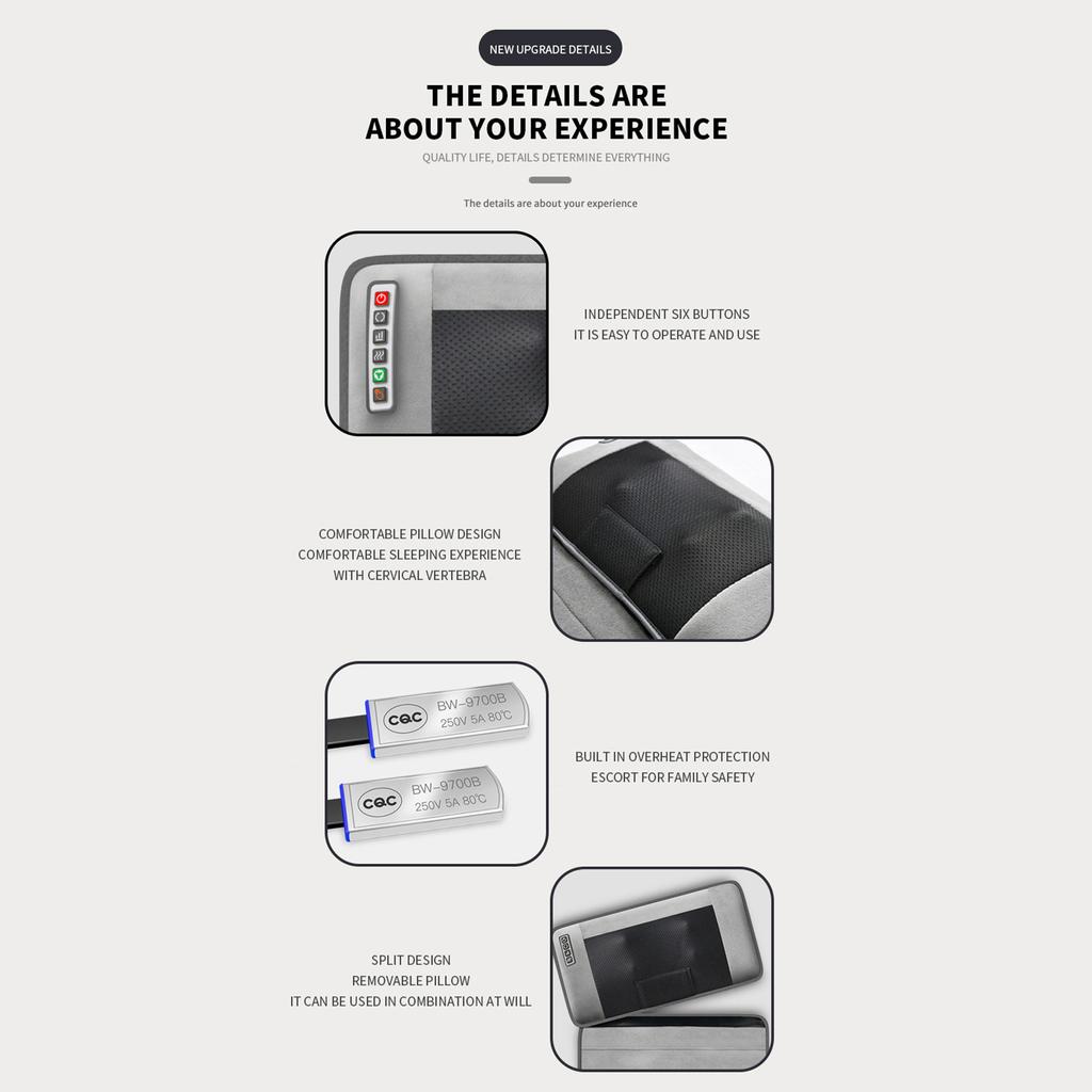 Massage Mat with 9 Modes 9 Gears Adjustable Heating Pad for Sitting Sleeping Lying Electric Mat