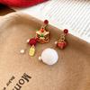 New Chinese style oil drip lion stud earrings New Year's festive fashion temperament earrings light luxury high-end earrings fashion