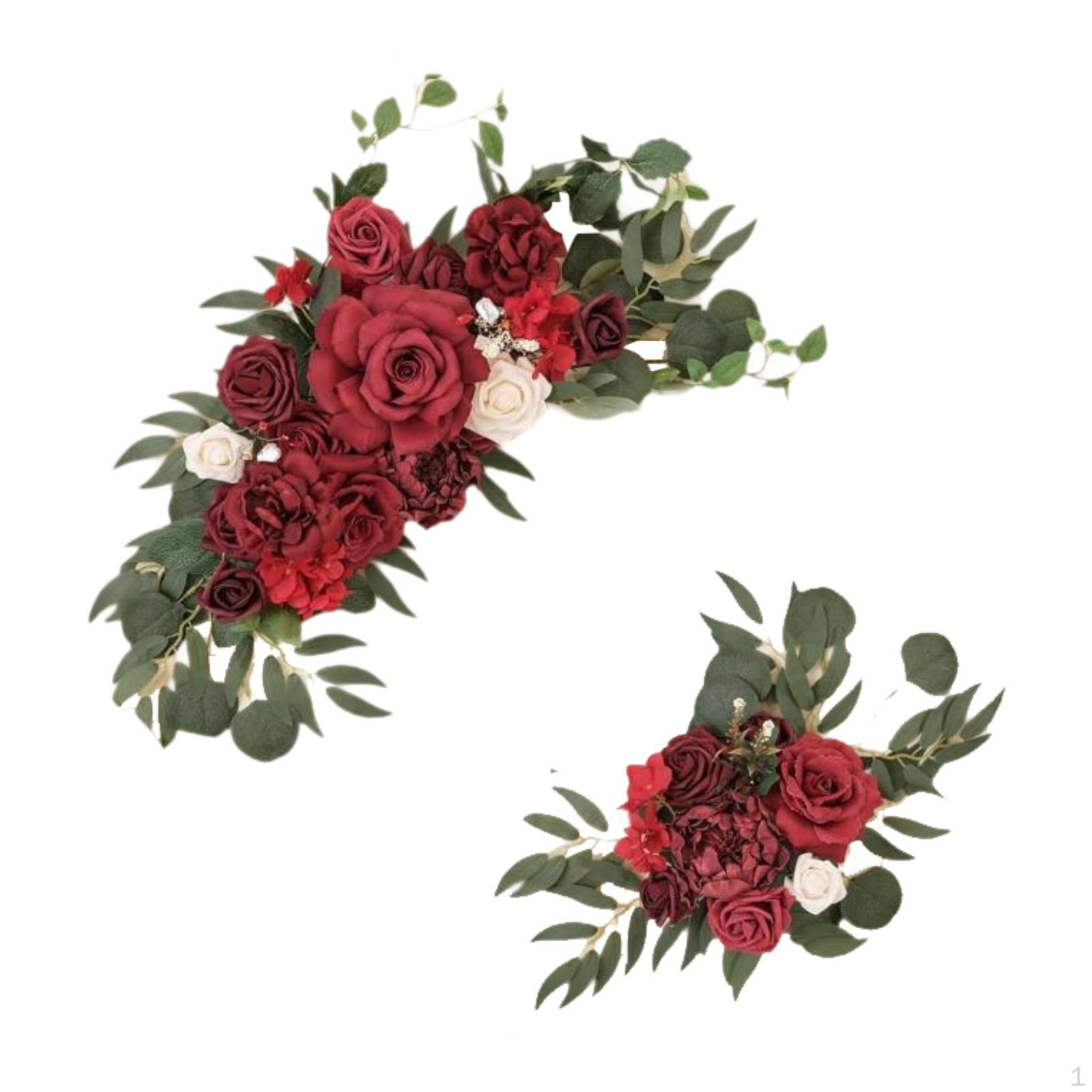 

2 Pieces Floral Decor for Wedding Arch with Artificial Flowers Reception And Backdrop Dark Red