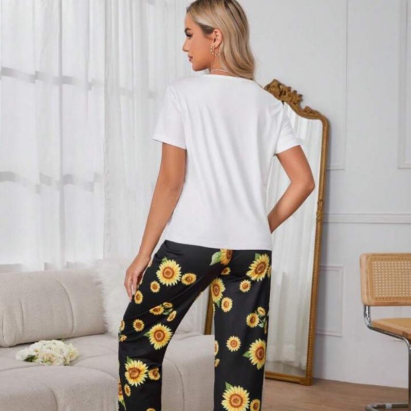 

Homewear pajamas tk shrimp skin order sunflower print short-sleeved set L білий