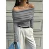 Fashion Style Off Shoulder Elegant Silm Chest Wrap Knitting Sweater Off Shoulder Knitted Sweater