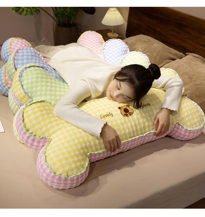 Cartoon Animal Plaid Long Throw Pillow for Bed, Sofa, Headboard & Side Sleeping.