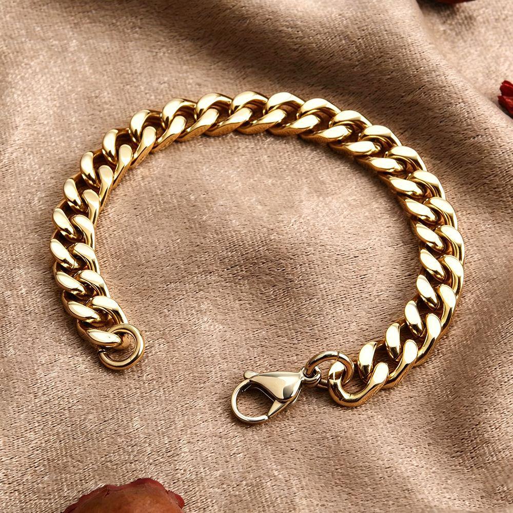 Men's Gold Cuban Bracelet: Titanium Steel, Thick Chain, Colorfast, Hip Hop Style Necklace