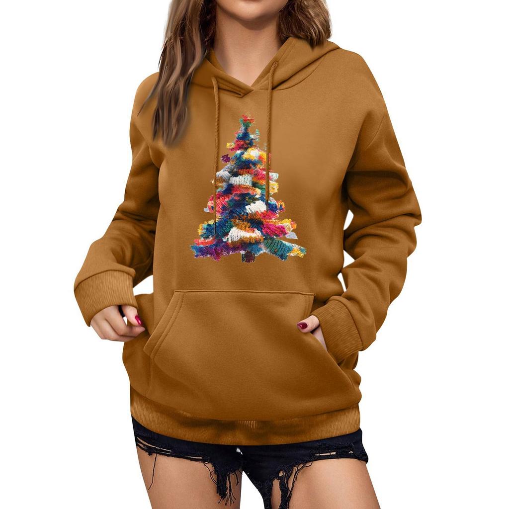 Women's Winter Christmas Printed Pullover Hooded Sweatshirt Fleece Long Sleeve Sweatshirt