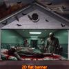 2D dörrbanderoll, 1 styck skräck sjukhus garageportbanderoll - Övergiven bårhusscen och zombies