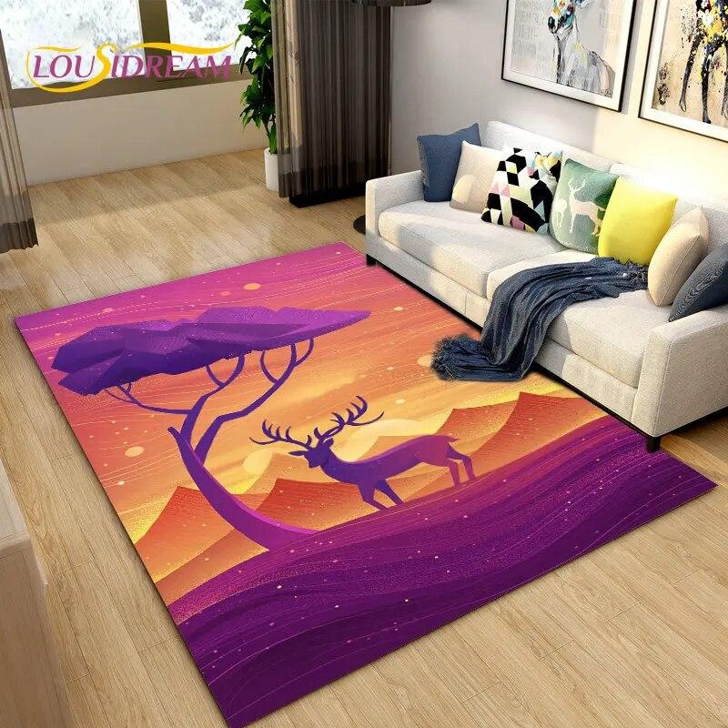 3D Cartoon Nordic Elk Reindeer Area Rug,Carpet Rug for Living Room Bedroom Sofa Doormat Decoration,Child Play Non-slip Floor Mat