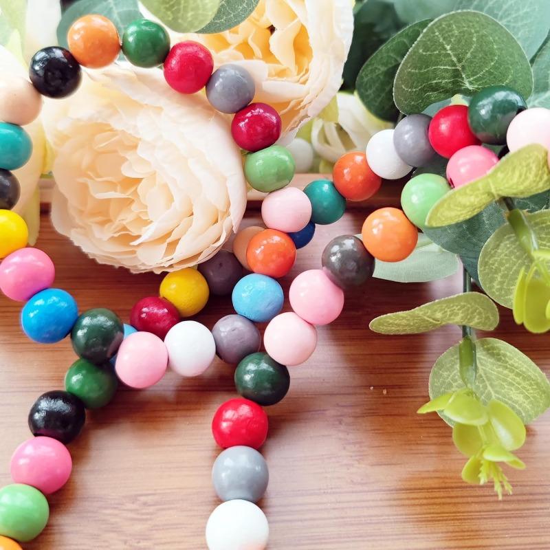 100pcs 8mm Colored Natual Wooden Beads for Craft Round Painted Wood Spacer Loose Beads for Home Party Festival Decoration