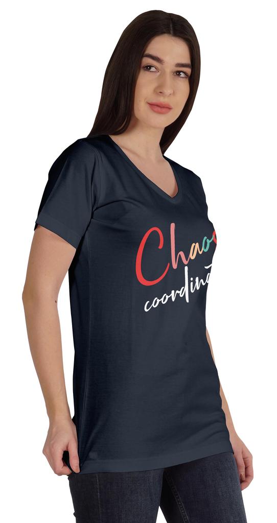 Inkmeso V-Neck Chaos Coordination Tshirt Tops For Mom Graphic Print Women