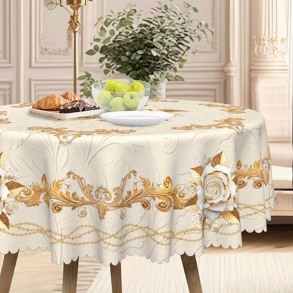 High-End European Dining Table Cloth, Rose Bronzing Engraving, Waterproof Household Coffee Table Tablecloth, Light Luxury Living Room Decorative Cloth
