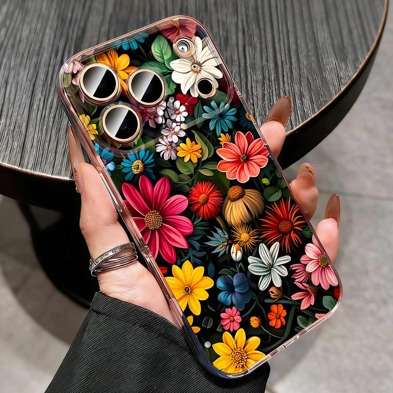 Transparent Flower Pattern Phone Case For iPhone 17e 17 16 15 14 13 Pro Max 17 16 Pro 16e 12 11 Clear Shockproof Soft Back Cover