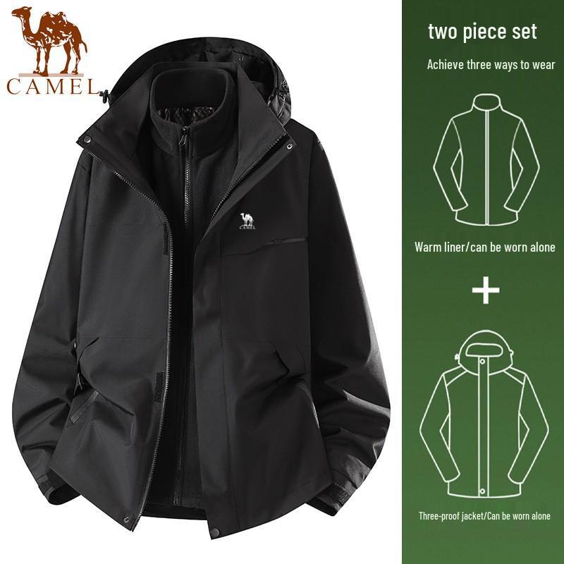 Camel Men's and Women's Three-in-One Jacket for Autumn/Winter Outdoor Hiking and Mountaineering.