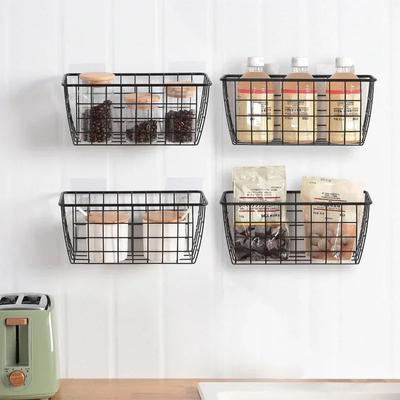 Iron Storage Basket Bread Snack Fruit Basket Wall Household Organizer Holder Bathroom Kitchen Sundries Storage Container
