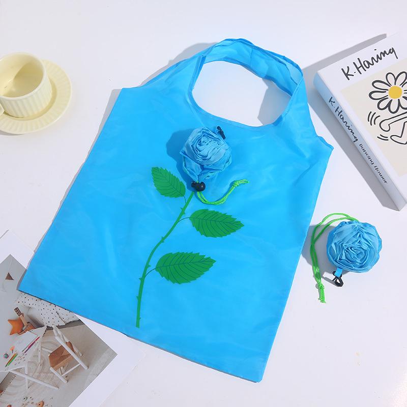 Складная сумка для покупок с розовым цветком, портативная, большой вместимости, складная сумка-тоут, легкая, прочная, дорожная ручная сумка, мешочек для хранения небесно-голубой