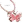 Fashion Resin Beaded Choker Sweet Butterfly Pendant Necklace Simple Collar Necklace Elegant Clavicle Chain Jewelry