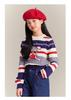 Girls' Cherry Knit Sweater with Retro Stripes