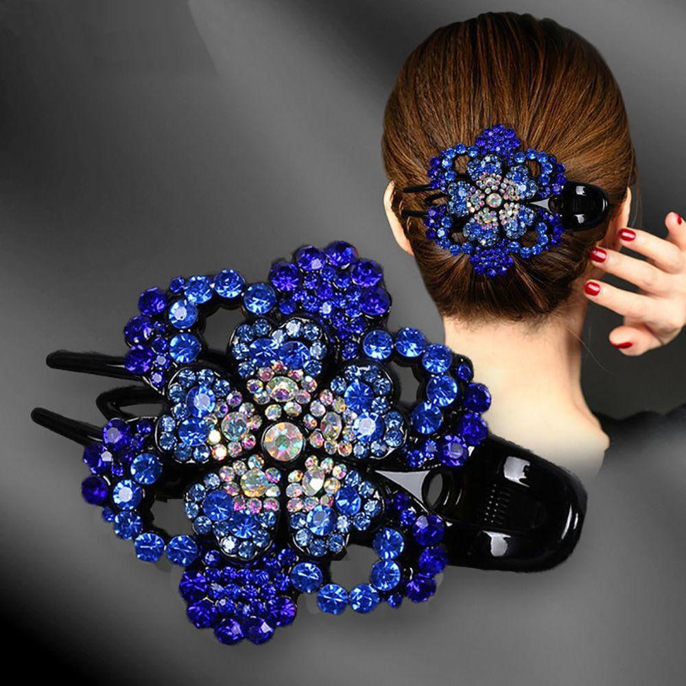 Acrylic Female Girls Rhinestone Hair Claw Flower Duckbill Clip Ponytail Holder Hair Accessories