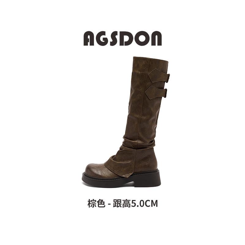 Augustine Brown Boots Women's 2025 New Autumn But Knee Retro Maillard Stacking Pants Tube Boots Tide
