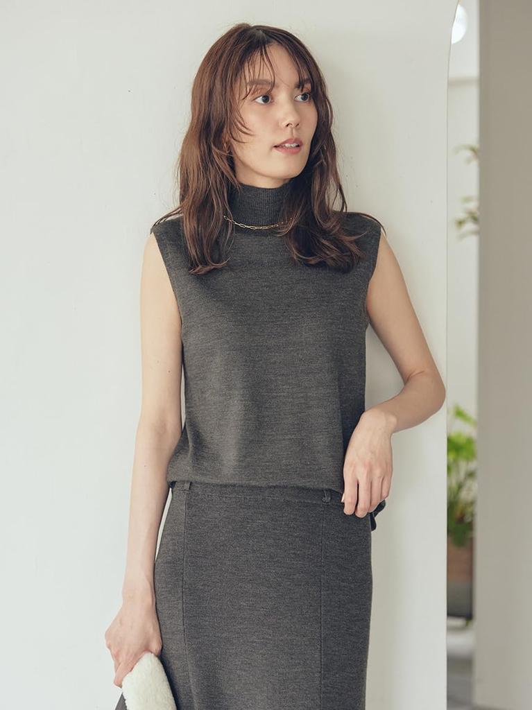 sleeveless knit narrow skirt SET 09WNO254119 CGRY 1 High-neck