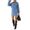 European & American Style Turn-Down Collar Long Sleeve Loose Denim Dress
