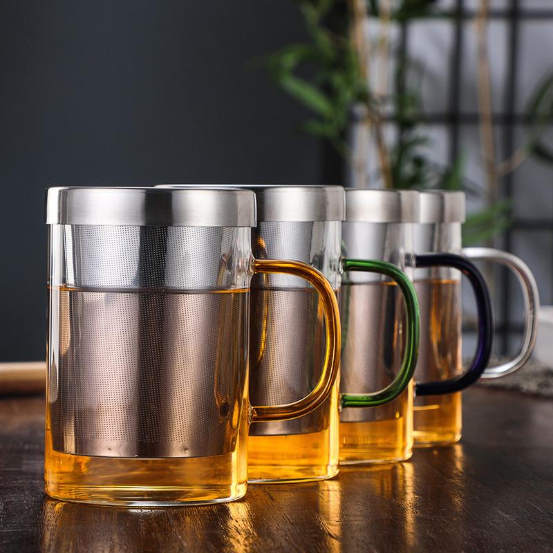 500ml Glass Cup Tea Mug Borosilicate Glass Tea Cup with Infuser and Lid Drinkware Home Office Mug for Tea Brewing Water Glass